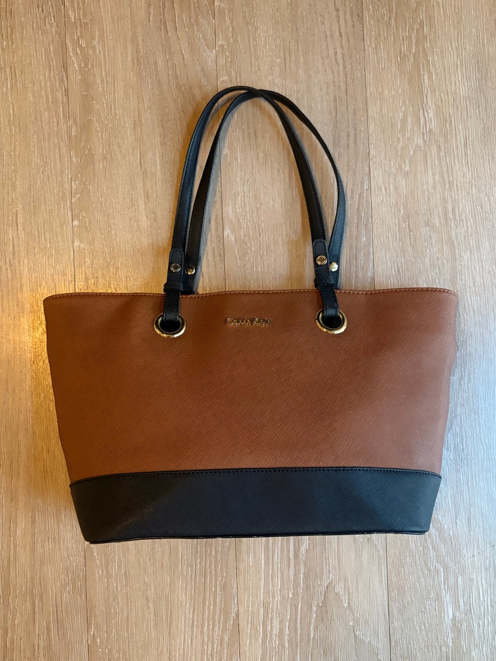Calvin Klein Tan and Black Two-Tone Tote